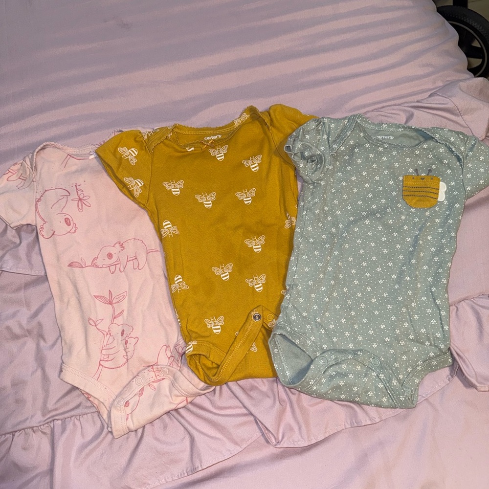 Carter's Short Sleeve Baby One-Piece Bodysuits in Pink, Mustard, Light Blue